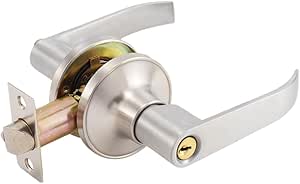 Door Lever Handle Lock, Stainless Steel Long Handle Door Handle Lock with 3 Keys for Home Office Bedroom Bathroom (Silver)