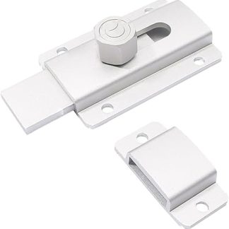 Door Bolt 80mm Aluminum Alloy No Drill Installation Bathroom Door Lock Latch with Steel Base Anti-Lock Security Hardware for Room Interior Doors (Silver)