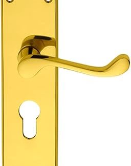 PAIR Victorian Scroll Lever on Euro Lock Backplate - 205 x 49mm - Polished Brass | Traditional Lever on Backplate Door Handle - Internal Door Hardware - Lock, Euro, Oval and Latch Options Available