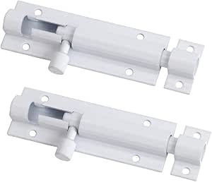 2 Set Door Lock Bolts Shed Door Tower Bolt Heavy Duty White Door Bolt Latch Slide Barrel Door Bolt Security Lock Latch with Screws for Internal Door Shed Bathroom Toilet Shed (White, 4inch)