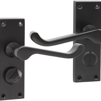 Infinity Decor Matt Black Victorian Scroll Privacy Bathroom Latch Door Handles - for Interior & Exterior Use