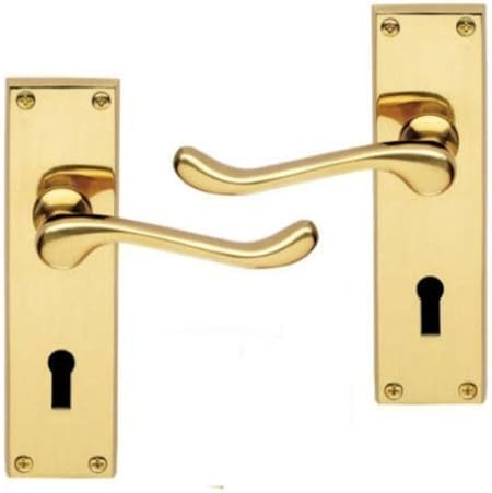 Victorian Scroll Polished Brass Lever Lock Door Handles 145 x 38mm