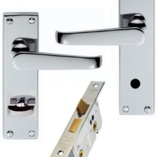 Victorian Polished Chrome Bathroom Door Handles + 64mm Lock Set