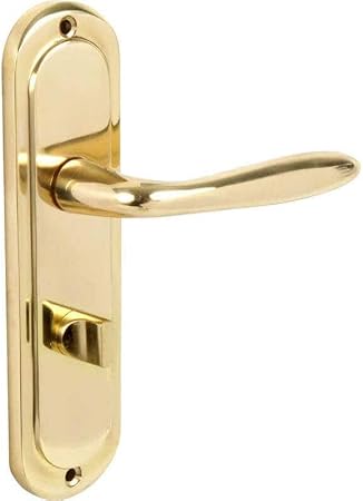 Mocho Round Plate Lever Door Handle - 1 Pair - Polished Brass - Bathroom Door Handle - with Thumbturn