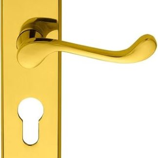 Victorian Scroll Latch & Euro Lock Door Handle Polished Brass Lever On Backplate