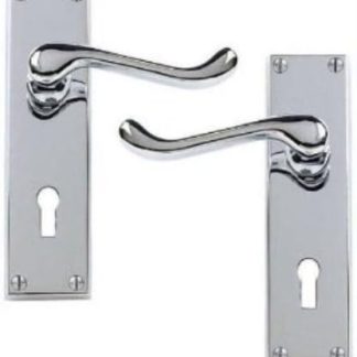 Victorian Scroll Polished Chrome Lever Lock Door Handles 150 x 40mm