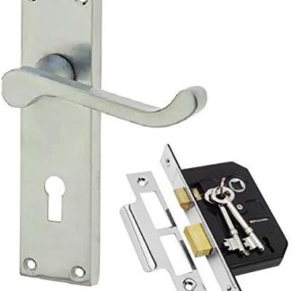 Victorian Scroll Door Handles in Satin Brushed Chrome Finish with 2 Lever Lock & 2 Keys