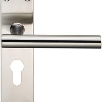 Mitred T-Bar Lever Door Handle on Euro Lock Backplate - 172 x 44mm - Satin Steel | Commercial Lever on Backplate Door Handle - Internal Door Hardware - Lock, Euro, Oval and Latch Options Available