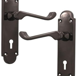 Victorian Scroll Black Nickel Internal Lever Lock on Shaped Backplate Door Handles - Suitable for All Types of Internal Doors 168x40mm Backplate