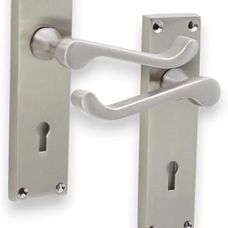 Victorian Scroll Lever Latch Lock Bath WC Privacy Door Handle Chrome/Brass/Satin, Suitable for All Types of Internal Doors (Satin Nickel, Lock Handle)