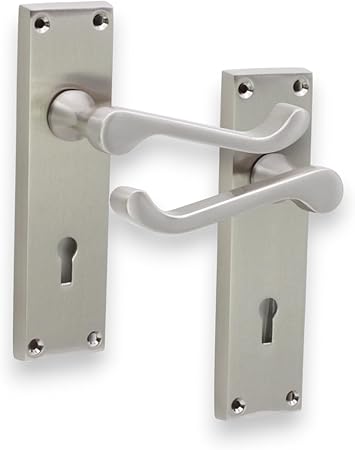 Victorian Scroll Lever Latch Lock Bath WC Privacy Door Handle Chrome/Brass/Satin, Suitable for All Types of Internal Doors (Satin Nickel, Lock Handle)
