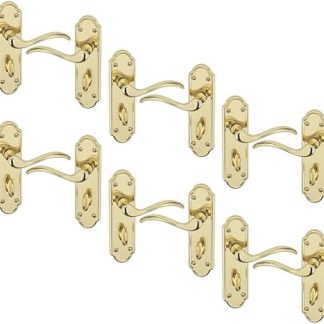 URBNLIVING Lisbon Metal Door Easy Fittings Lever Handles Set, Polished, Satin, Brass, Fire Stain & Scratch-Resistant Suitable for All Type Interior Exterior Door with Easy Install Hardware Tool