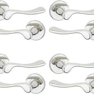 URBNLIVING Set of 6/4Pcs Berkshire Metal Lever Latch Door Handles Set Round Rose for Internal and External Doors Elegant, Durable & Strong with Easy Installation Hardware Tools