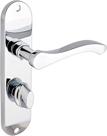 Capri Contemporary Design Lever Door Handle - 1 Pair - Polished Chrome - Bathroom Door Handle - 180 x 40mm - with Thumbturn