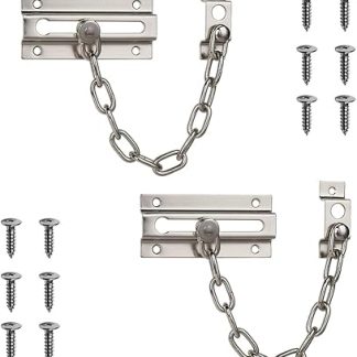 2PCS Stainless Steel Door Chain,Sliver Anti Theft Door Chain,Chain Lock for Door,Lock Internal Door Lock,Home Safe Door Locks with Screws or Hotel Home Apartment Bedroom