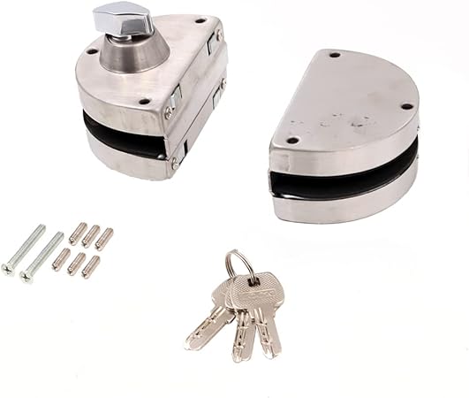 Double Glass Door Lock 304 Stainless Steel, Both Sides Open Frameless Door Hasps No Drilling Required for 10-12mm Thickness Glass, Home Office Hotel Furniture Hardware