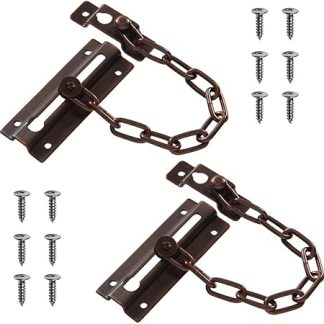 2PCS Stainless Steel Door Chain,Bronze Anti Theft Door Chain,Chain Lock for Door,Lock Internal Door Lock,Home Safe Door Locks with Screws or Hotel Home Apartment Bedroom