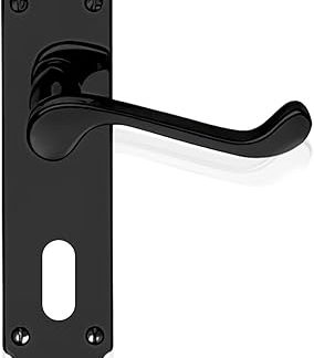 HANDLESTORE Shaped Scroll Matt Black Door Handles Lock Set