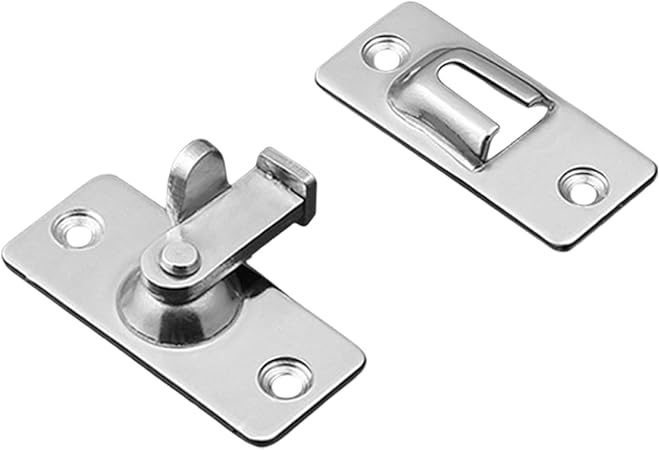90 Degree Door Lock Hasp Latch, Stainless Steel Right Angle Sliding Door Locking Latch, Bending Buckle Bolt Lock for Push Sliding Barn Door Window (Silver)