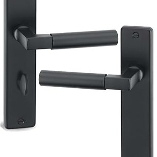 URFIC Lever Bathroom Door Handle. Black Colour Nickel Finish. Set of 2 Lever Lock Handles. Ebony Black Finish. 18.3 cm x 4 cm