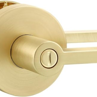 Leydebong 1 Pack Gold Door Handles, Door Knobs with Lock and Key, Gold Entry Door Levers for Bedroom Bathroom or Front Doors, Sleek Modern Door Hardware
