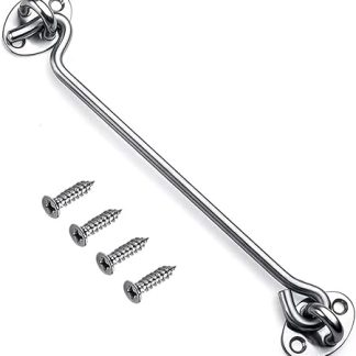 Mgoodoo 25cm Cabin Hook Eye Latch Lock，Stainless Steel Door Latch Hook with Screws，Heavy Duty Gate Hook Eye Latch，for Wooden Gates Window Brace Gate Door Catch-1PCS