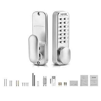VEVOR OL-201D2-03 Entry 14 Key Door, Mechanical Keypad Door Knob, Single-Side Stainless Steel Waterproof Keyless Gate Lock, for Home Office Outdoor Fence Garage Yard, Silver
