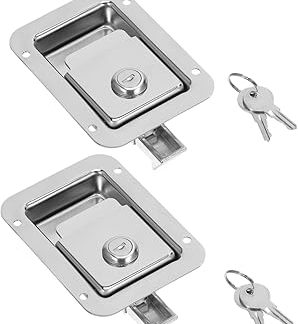 Mobestech Heavy Duty Flush Mount Trailer Box Lock Paddle Latch 2 Sets Flush Recessed Lock for Truck Toolbox and Rv Utility Bed Door Keys for Cargo Trailer Security