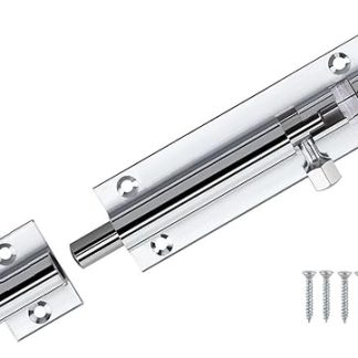 TERF® Door Bolt Polished Chrome Barrel Slide Lock 100mm [4''] Door Latch with Screws Ideal for Internal and External Doors Locks for Bedroom Bathroom Toilet Shed Gate Cupboards and Cabinets - 100mm