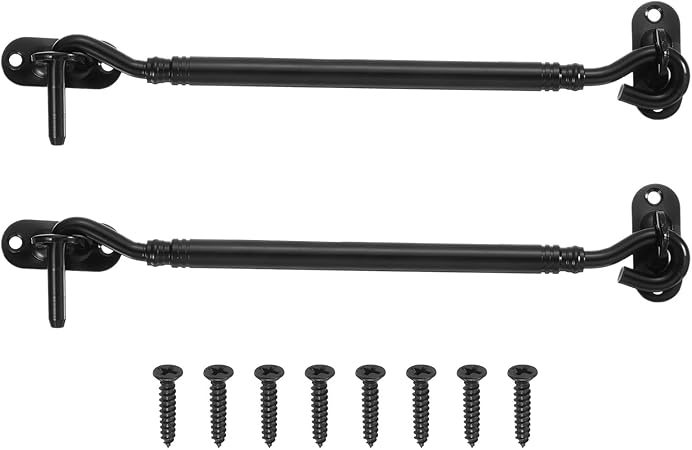 sourcing map 2Pcs 8 Hook and Eye Latch, Barn Door Lock Stainless Steel Cabin Hook Privacy Door Gate Hooks for Window Sliding Door Fence Shed, Black