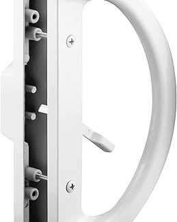 Prime-Line C 1225 Mortise Style Sliding Patio Door Handle Set - Replace Old or Damaged Door Handles Quickly and Easily – White Diecast, Non-Keyed, Fits 3-15/16” Hole Spacing (1 Set)