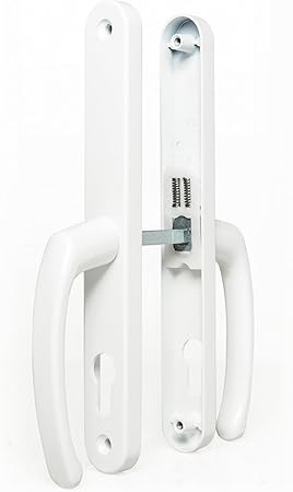 TSS UPVC Door Handles Set Suits Fullex Locks - Lever/Lever - 68mm PZ (Centres) - 215mm Screw to Screw - Backplate 245mm X 34mm - UPVC, Replacement PVC Handles (White)