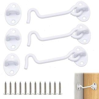 2/3pcs 4” Privacy Hook and Eye Latches Easy Lock for Barn Door, Solid Stainless Steel Heavy Duty Barn Door Lock Latches,White Gate Latches Hardware for Sliding Barn Door,Wooden Fences,Window#2#3