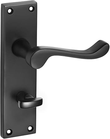 Matte Black Internal Door Handles with Bathroom Lock Victorian Scroll Lever