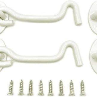 OFNONOT 4”Hook and Eye Latch Barn Door Lock,2 Packs Window Hooks Hardware,White Door Lock Eye Hook Latch with Screws,Rust-Resistant Metal Gate Latch