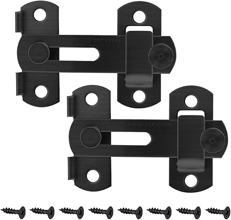3 in Flip Sliding Barn Door Lock, Heavy Duty Gate Latch for Privacy – Matte Black – for Sliding Doors, Cabinets, Fences – 2 Pack