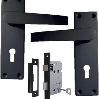 Matt Black Interior Door Handles – Victorian Style with 3 Lever Mortise Sash Lock, Backplate Handle Set (150 x 42mm) – Stylish & Durable Door Hardware