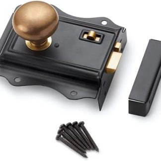 Black Brass Olde Victorian Rim Lock Antique Cottage Door Knobs