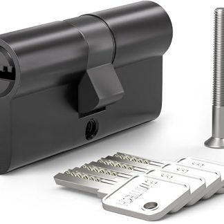 1 x 45/55 mm Euro brass cylinder, 100 mm key/key cylinder lock with 5 horizontal brass keys, anti-picking, anti-drilling, anti-snap, anti-bumping, black surface