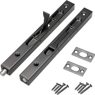 2-Piece Stainless Steel Concealed Sliding Bolt Lock, 6-Inch Safety Door Lock for Composite, Wood & Double Doors (Black)