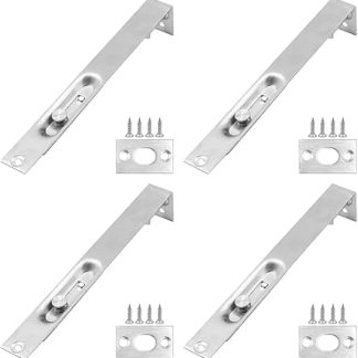 Set of 4 Heavy Duty Stainless Steel Door Flush Bolts 8inch (22cm) - Door Edge Lever Slide Bolt Latch Lock for Enhanced Security on Primary and Secondary Doors - Double-Open Security Mechanism