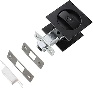 Pocket Door Lock Matte Black Contemporary Privacy Square Pocket Door Hardware Sliding Door Lock with Key