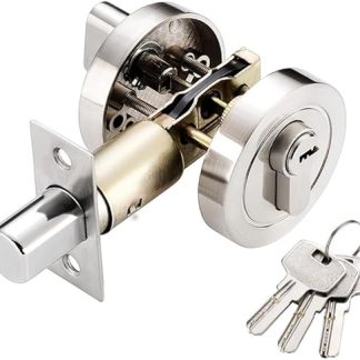 Single Cylinder Deadbolt, Door Lock Round Deadbolt Lock Stainless Steel Door Locks with Keys Invisible Modern Door Locks Entrance Door Passage Door(Silver)