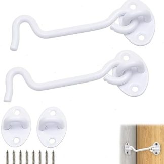 2/3pcs 4” Privacy Hook and Eye Latches Easy Lock for Barn Door, Solid Stainless Steel Heavy Duty Barn Door Lock Latches,White Gate Latches Hardware for Sliding Barn Door,Wooden Fences,Window#2