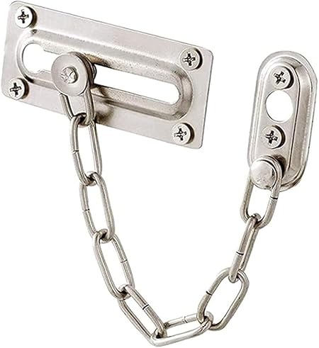 Doo 1 Pieces Stainless Steel Anti-Theft Chain Door Link Buckle Room Hotel Hotel Security Lock Household Free Punching Color : Silver
