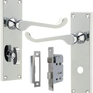 Victorian Scroll Chrome Handles Bathroom Door Handles with a Bath Lock, Polished Chrome Lockable Door Handle - Internal for Interior Doors 150mm x 40mm