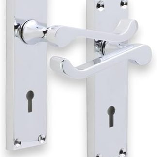 Victorian Scroll Lever Lock Internal Door Handle on Backplate Brass/Chrome/Satin, Suitable for All Types of Internal Doors 155x41mm Backplate (Polished Chrome)