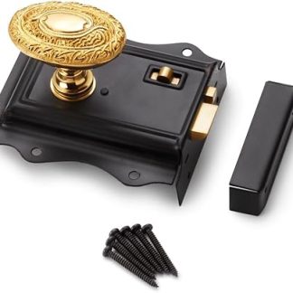 AB Hardware Black Brass Olde Victorian Rim Lock Polished Brass Floral Oval Door Knobs