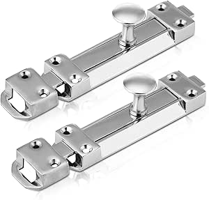 2 x Polished Chrome Sliding Door Lock | Door Bolts for Internal Doors 100mm | Slide Bolt Lock for Bathroom | Flat Slide Safety Door Bolt with Screws | Sliding Door Latch (Chrome, 100mm)