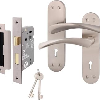 EAI Satin Door Handle Key Lock Set - 1 Pair Satin Nickel Internal Keylock Handles with Lock (64mm) - Novoli Range